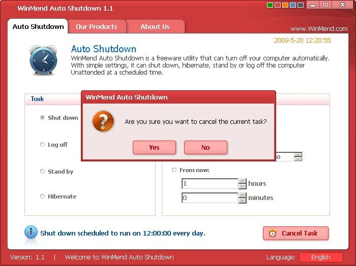 WinMend Auto Shutdown Screenshot